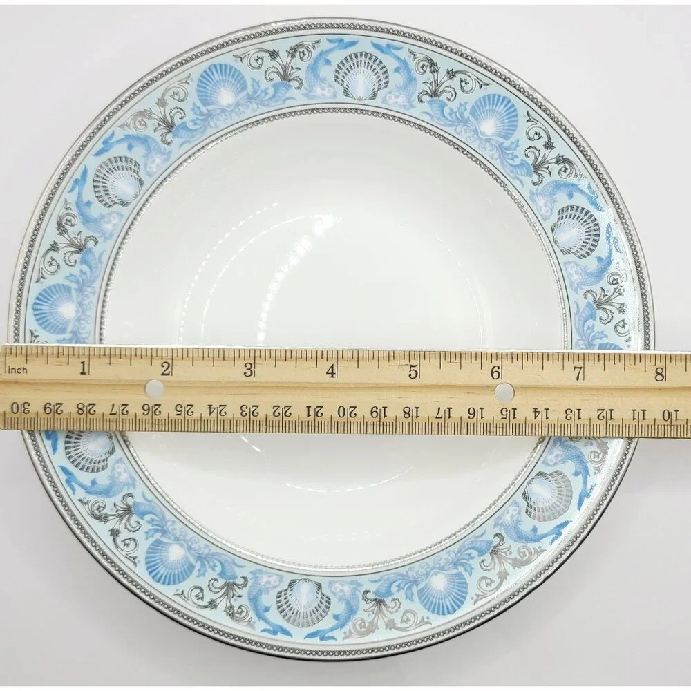 Wedgwood Dolphins Blue Rim Soup Bowl New with Tags Replacement Nautical Silver - Picture 8 of 9